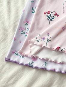 2 piezas Conjunto de vestido de manga corta ajustado para niñas, tela con estampado floral y de varita mágica, diseño cómodo de manga y dobladillo, adecuado para pijamas y ropa de estar en casa elegante y dulce para niñas - Multicolor - Ver 6