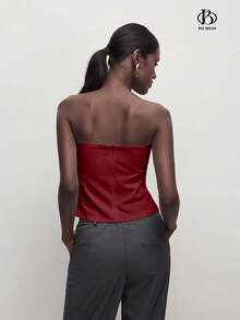 BizChic Blusa de mujer de corte ajustado con pliegues de unicolor, elegante y casual para ir al trabajo, citas, uso diario, vacaciones, Día de la Independencia, temporada de graduación, festival de música, efecto adelgazante, versátil, de alta gama, para verano, eventos sociales, fiestas, salidas, playa, oficina, estilo francés vintage, minimalista y fresco - Burdeos - Ver 7