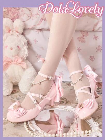 Dola Lovely Zapatos de tacón alto de moda para mujer con decoración de lazo y diseño de correa cruzada