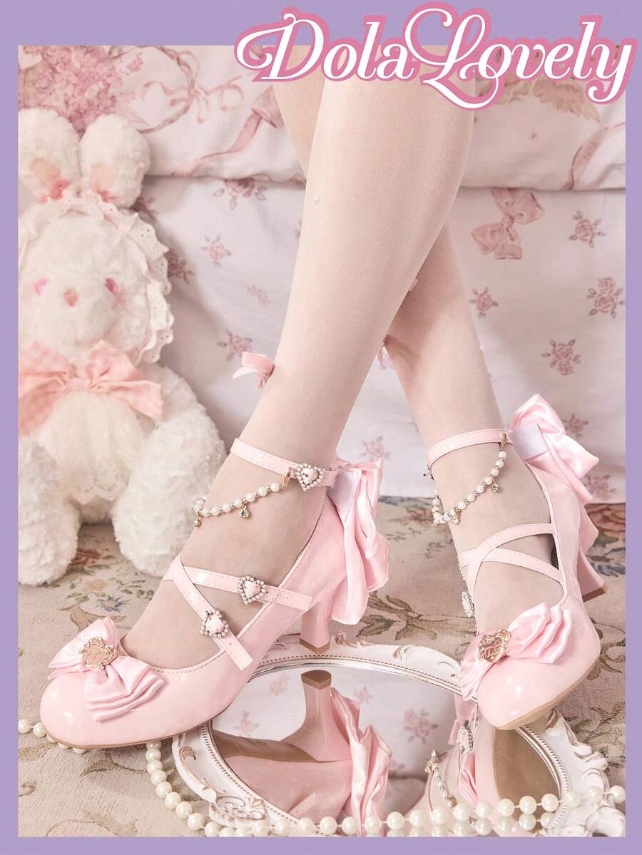 Dola Lovely 女士时尚高跟鞋,饰有蝴蝶结和交叉绑带设计 - 粉色 - 查看 1