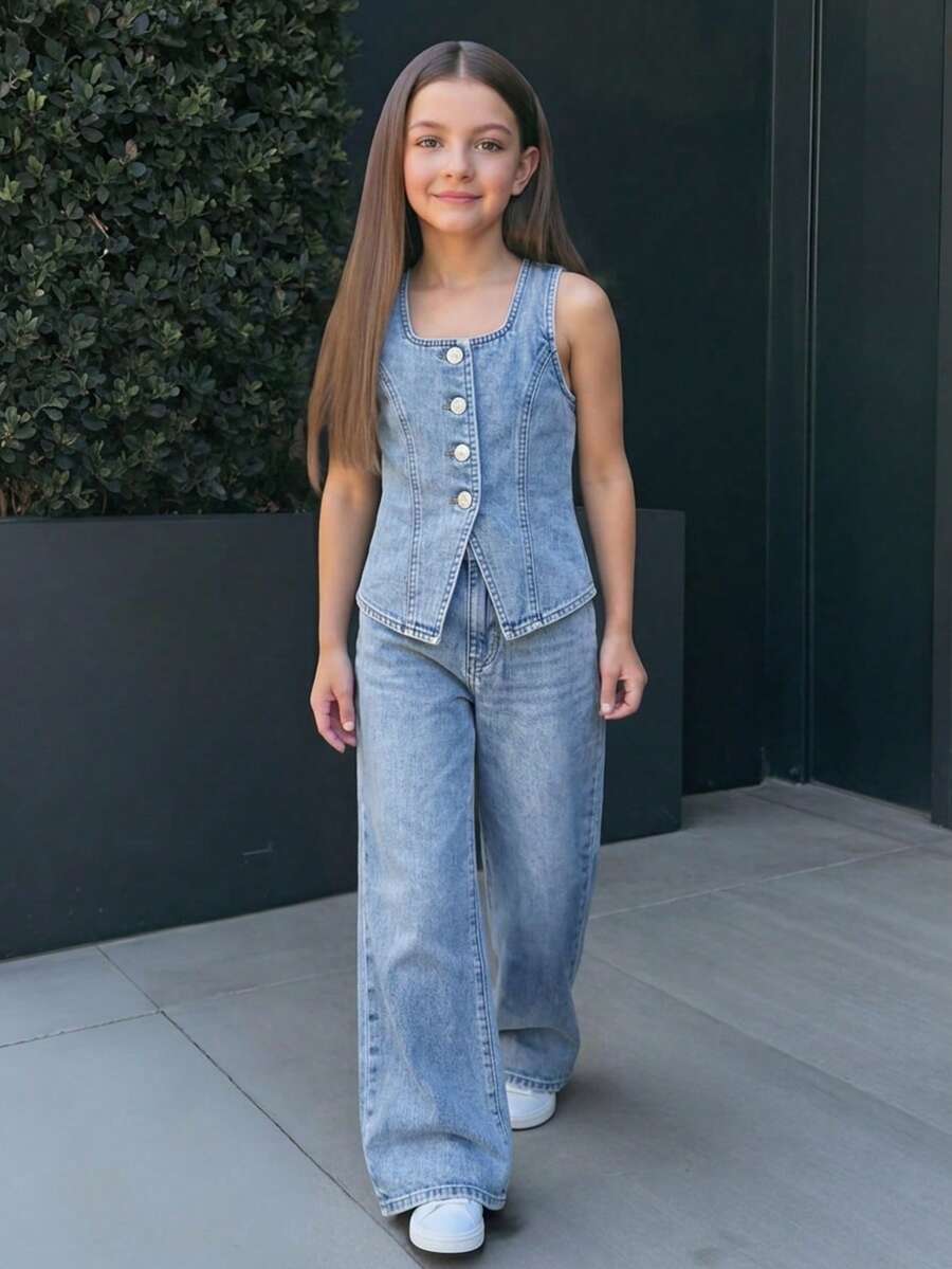 Firerie Kids Firerie Kids 女童牛仔两件套服装 - 淺色水洗藍 - 查看 1