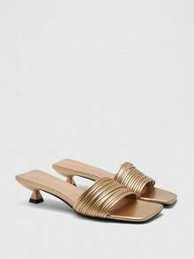 CUCCOO BIZCHIC Nuevos sandalias de tacón alto de punta cuadrada con tiras doradas para mujer, para primavera y verano. Sandalias de tacón de aguja francesas para usar con faldas - Dorado - Ver 10