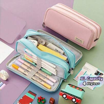 1pc,Three-Layer Large-Capacity Pencil Case, Multi-Function Dual-Zipper Pencil Bag, Stationery Supplies, Desktop Organizer, Educational Gift, Creative Cosmetic Bag, Back-To-School Season, School Supplies.