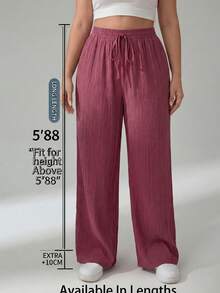SHEIN Tall CURVE Quần dài nữ cỡ lớn, màu trơn, cạp chun co giãn. - Màu đỏ tím - Xem 4