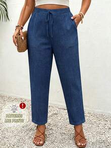 SHEIN Frenchy Plus Size Women Solid Color Drawstring Waist Casual Versatile Daily Wear Pants - Multicolor - View 1