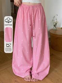 DAZY Pantalones de pijama de pierna ancha con cordón en la cintura, estilo casual y relajado para mujer - Rojo - Ver 3