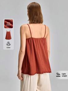 Ontre Áo camisole nữ màu trơn, thiết kế xếp ly, kiểu dáng thường ngày. - màu nâu - Xem 2