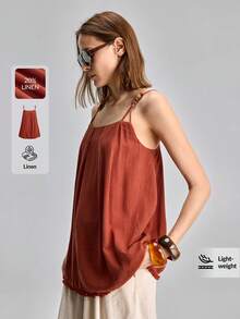 Ontre Áo camisole nữ màu trơn, thiết kế xếp ly, kiểu dáng thường ngày. - màu nâu - Xem 4
