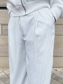 Ngobest Haus Ngobest Haus Men's Striped Print Fold Pleated Business Casual Dress Pants - White - View 3