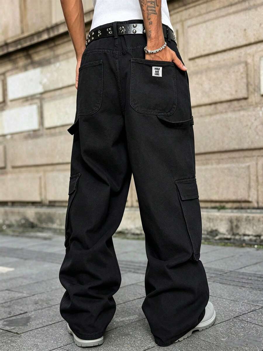 Manfinity Hypemode Men's Casual Loose Fit Straight Leg Jeans, Versatile For Daily Wear - Blue - View 1