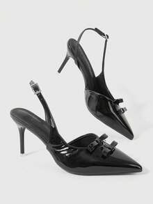 ROMWE Grunge Punk Dark Rock Punk Goth Shoes Closed Toes Hollowed Out Mary Jane Shoes Pointed Cross Strap Dress Shoes Riveted Stiletto Commuter Work Shoes Women's High Heel Shoes - Black strap - View 3