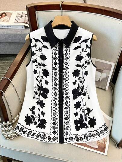GlowEve CURVE Camicia senza maniche con stampa floreale casual per taglie forti
