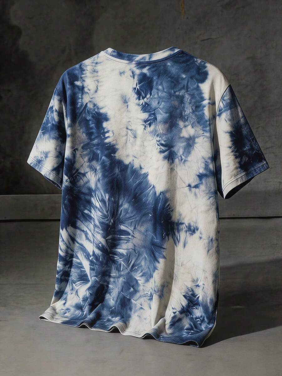 NEON BLANC Áo thun nam tay ngắn dáng rộng, thời trang đường phố, phong cách thường ngày, in họa tiết tie-dye, thích hợp cho kỳ nghỉ hè. - xanh và đen - Xem 1
