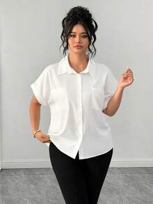 Elenzga Áo khoác cardigan nữ cỡ lớn, màu trơn, thanh lịch, có túi, dáng rộng, tay ngắn, nhẹ, phù hợp cho công sở. - Màu be - Xem 5
