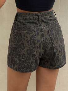DAZY Women's Leopard Print Casual Denim Shorts - Army Green - View 5