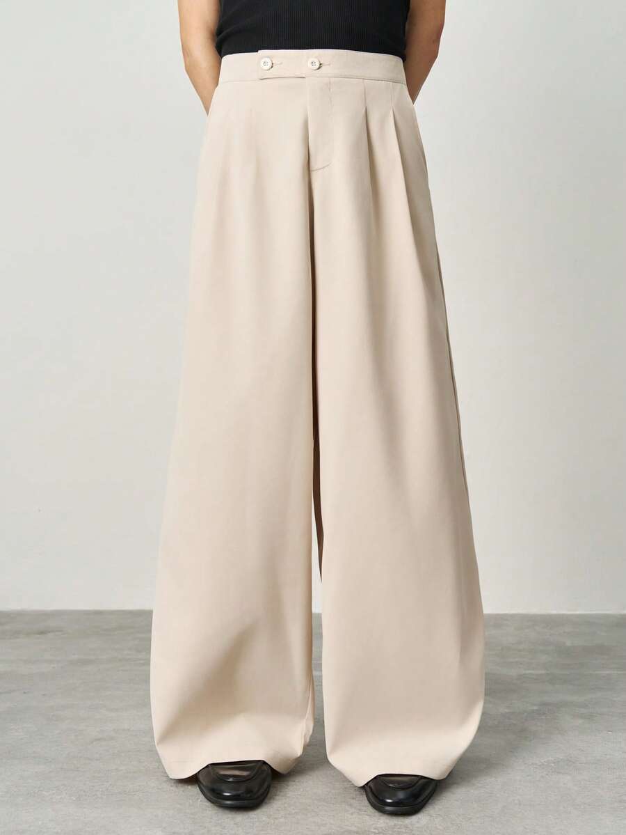 STYNVO Men's Casual Solid Color Wide Leg Pants - Beige - View 1