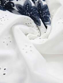 SHEIN Clasi 女士夏季休闲度假印花褶皱花瓣袖衬衫 - 白色 - 查看 9