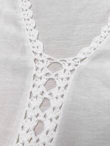 Swim Lushoire Plus Size Crochet Patchwork Deep V-Neck Loose Beach Cover Up Dress, White - White - View 8