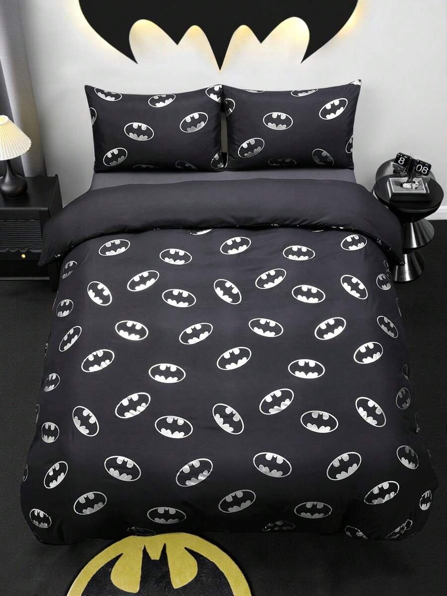 BATMAN X SHEIN Set 3 buah Selimut Motif Perak Panas Warna Hitam, Selimut Motif Animasi, Nyaman dan Lembut, Hangat dan Dapat Dicuci dengan Mesin, Cocok untuk Tempat Tidur Single/Double/Queen/King, Asrama/Rumah, Perlengkapan Tidur yang Sejuk - pencampuran warna - View 1