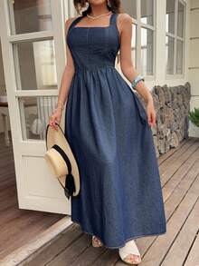 DAZY Vestido de mezclilla casual para mujer, adecuado para vestidos de verano de primavera y vacaciones - Azul - Ver 4