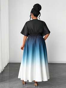 Maweii Đầm dự tiệc tay ngắn/dài kiểu vintage sang trọng dành cho nữ cỡ lớn, chất liệu vải gradient. - Nhiều màu - Xem 4