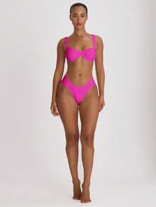 Musera Resort Celana Bikini Model Kerut di Samping, Potongan Pipi Menggoda, Cocok untuk Liburan Musim Panas, Perjalanan, Pakaian Pantai, Pakaian Renang Dasar Warna Polos, Pakaian Renang Resor, Inti - Hot Pink - View 5