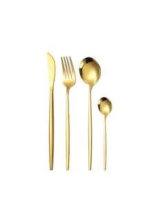 Juego de 12 piezas de utensilios de cocina de acero inoxidable, juego de vajilla para servir en buffet y fiestas - Dorado - Ver 6