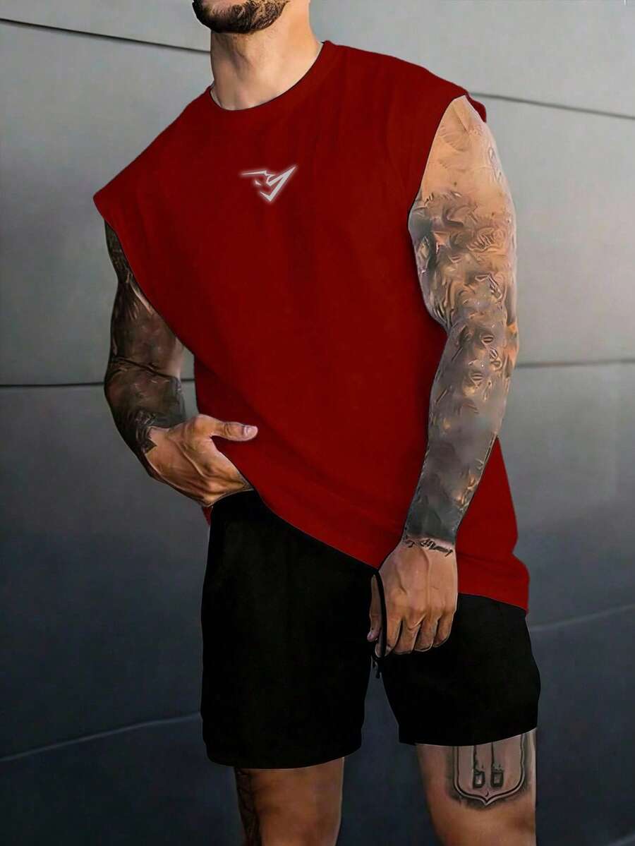 GymBeat Men's Graphic Print Red Casual Sports Tank Top - Burgundy - View 1