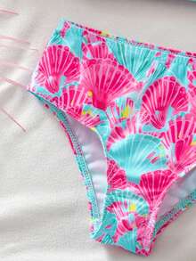 SHEIN 女童针织贝壳图案3D立体花卉可爱吊带背心和泳裤两件套 - 彩色 - 查看 6