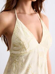 CielaLinda 女士花卉刺绣吊带背心，休闲度假上衣 - 淡黃色 - 查看 5