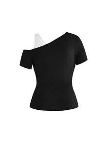 ROMWE Grunge Punk Plus Size Dark Punk 2 In 1 Distressed Tight T-Shirt - Black and White - View 2