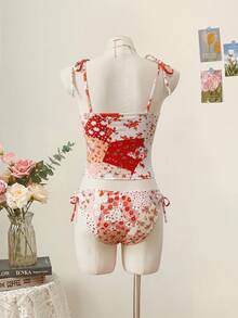 SHEIN MOD Women's Ditsy Floral Swimsuit Set - Apricot - View 2