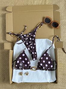 Swim Vcay Bộ bikini tam giác gợi cảm, màu trơn, kiểu dáng thời trang mới dành cho nữ, kiểu cổ yếm, hở lưng, đính kim loại, thích hợp cho mùa hè đi biển. - Nhiều màu - Xem 5