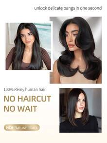 One Piece Clip In Human Hair Extensions, 5 Clips 3/4 Full Head Clip On Remy Straight Hairpieces, Natural Black Real Human Hair Adding Volume For Thin Hair, Daily Salon Wear For Women And Girls - SNatural - View 9