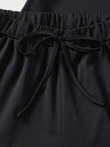 GlowEve Ensemble 2 pièces décontracté pour femmes avec Top à manches courtes col rond et bordure contrastée, et short - Noir - Voir 5