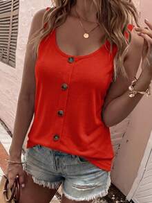 EMERY ROSE New Fashion Casual Versatile Button Decor U-Neck Vest For Women - Red - View 5