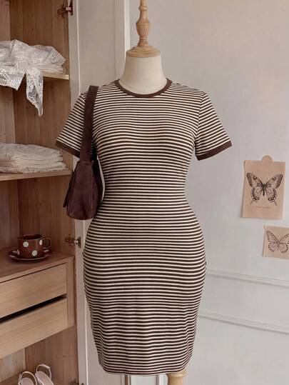 Comfortcana Vestido casual de fiesta a rayas para mujer de talla grande