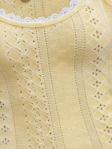 DrmWander Camiseta de tirantes ajustada de encaje de gasa de contraste para mujer, ideal para el verano y las vacaciones - Albaricoque - Ver 5
