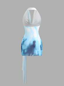 Sweetra Nuevo vestido azul casual, cómodo y versátil para vacaciones, de corte elegante y ajustado, con estilo retro y elegante para mujer, para primavera/verano - Azul - Ver 2