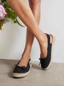 SHUZIA Sepatu flat espadrille wanita model tali belakang berbahan suede imitasi dengan detail dasi kupu-kupu yang modis. - Hitam - View 2