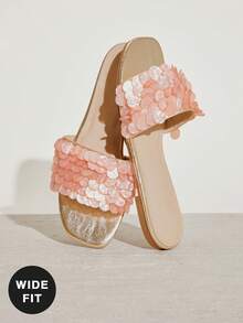 SHUZIA Wide Fit Ladies Waverly Shell Flat Sandals - Metallic Rose Gold - View 6