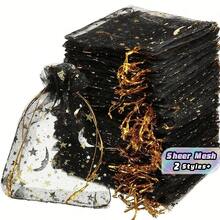 50个月亮星星抽绳欧根纱袋，尺寸3.5*4.7英寸，珠宝礼品袋，金色星星欧根纱派对回礼袋，适用于圣诞节、万圣节、婚礼、生日等场合。 - 多色 - 查看 1