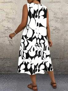 SHEIN Clasi Plus Size Floral Print Sleeveless Casual Dress - White - View 2