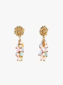 Opalesca 18K Gold Plated,Stained Glass Earrings Bracelet With Random Colors,Premium/Elegant/Classy/Dailywear/Minimalist,Pearl/Crystal,For Mom/Women/Girl/Mother,Summer/Beach/Prom/Party/Holiday/Vacation,Engagement/Wedding/Promise,Bride,Heart/Floral,Fairycore/Mermaid Core - Multicolor - View 13