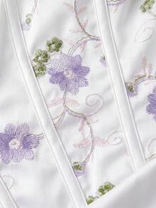 SHEIN MOD 大尺碼女款優雅花卉刺繡拼接無袖中長洋裝，白色，夏季，單身派對，婚禮賓客，休閒日常穿著，復古 - 白色 - 查看 3