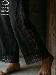 EMERY ROSE Women's Cotton Embroidered Pocket Casual Pants - Black - View 3