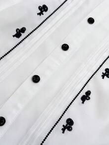 GlowEve CURVE Plus Size Women's Elegant Short Sleeve Round Neck Open Front Embroidered Blouse, Summer Office White - White - View 4