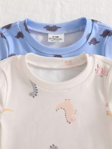 Baby Boys Dinosaur Print Snug Fit Knit Soft Short Sleeve Shorts Pajama Set - Multicolor - View 4