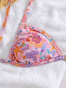 Swim Vcay Conjunto de bikini de verano para mujer con estampado de lunares y estrellas de mar, con escote halter y lazos, traje de baño sexy - Multicolor - Ver 7