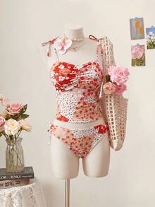 SHEIN MOD Women's Ditsy Floral Swimsuit Set - Apricot - View 1